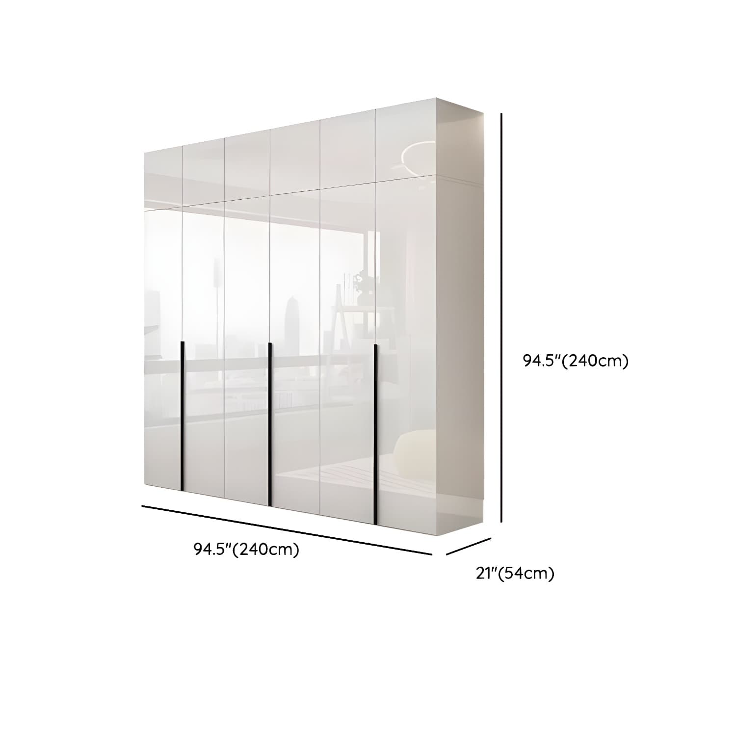 Modern white wood wardrobe armoire with hinged doors, clothing rod & shelves thumbnail 25