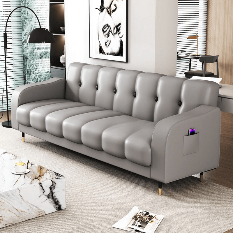 Contemporary Modern Solid Color Scratch-durable Convertible Sofa in Pu Leather with Midnight Black/Gray/White Upholstery, Seats 3/2-seater, with Receptacle Storage thumbnail 6