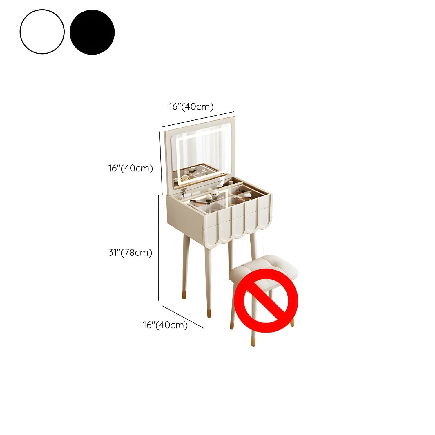 Elegant Vanity Set with Oak Top & Mirror & 2 Drawers & Comfortable Seat thumbnail 14