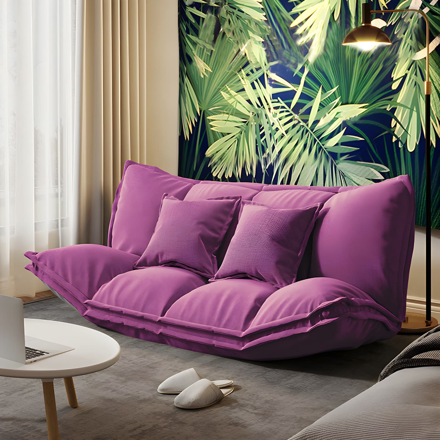 Modern Tight Back Convertible Sleeper Sofa Fabric Armless Solid Color Sofa thumbnail 7