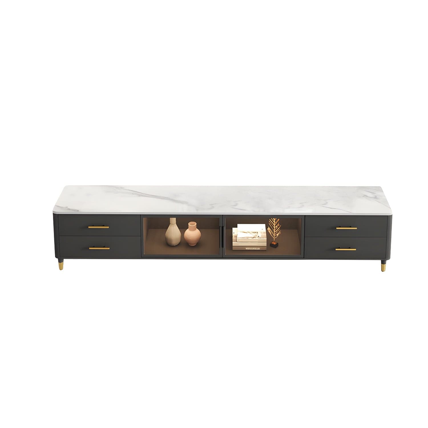 Stone Top Media Console Contemporary TV Media Stand with Metal Legs thumbnail 1