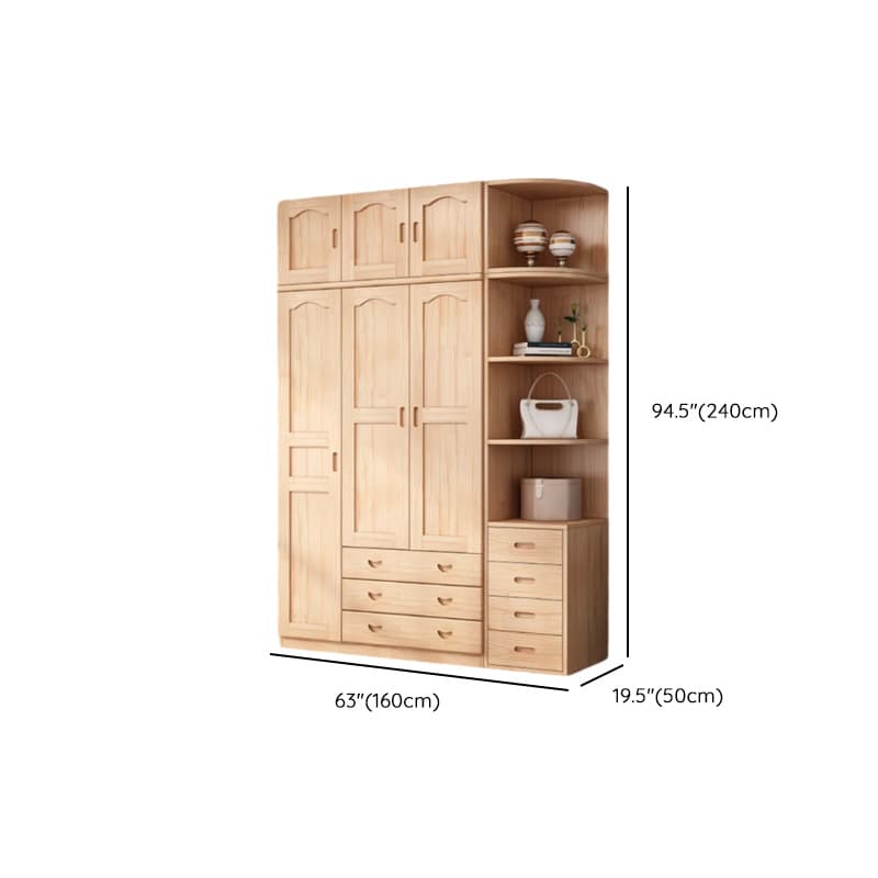Modish Natural Color Reclaimed Wood Wardrobe Armoire with Soft Close Drawer, Soft Close Door thumbnail 31