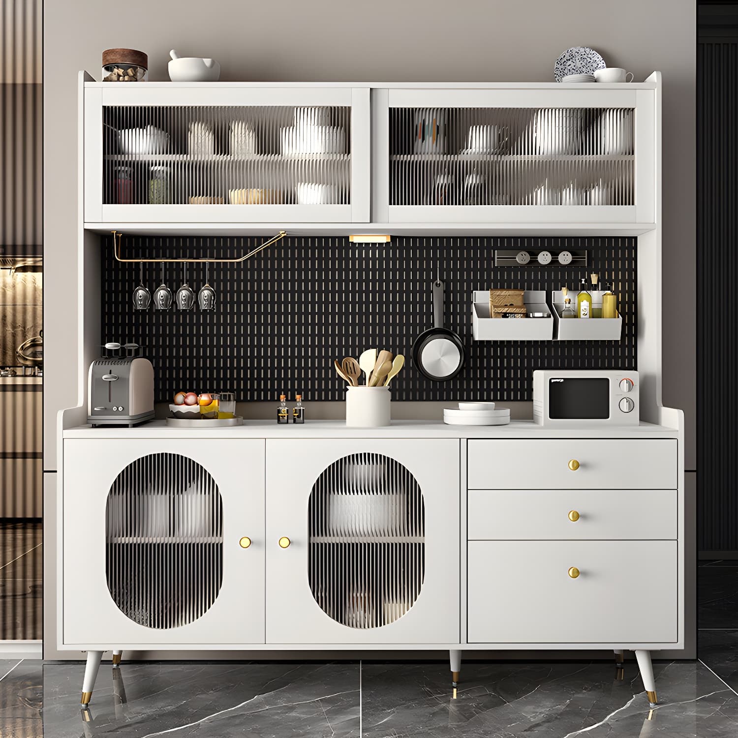 Stone Glam Sideboard Adjustable Shelves Kitchen Dining Room Sideboard - image 14