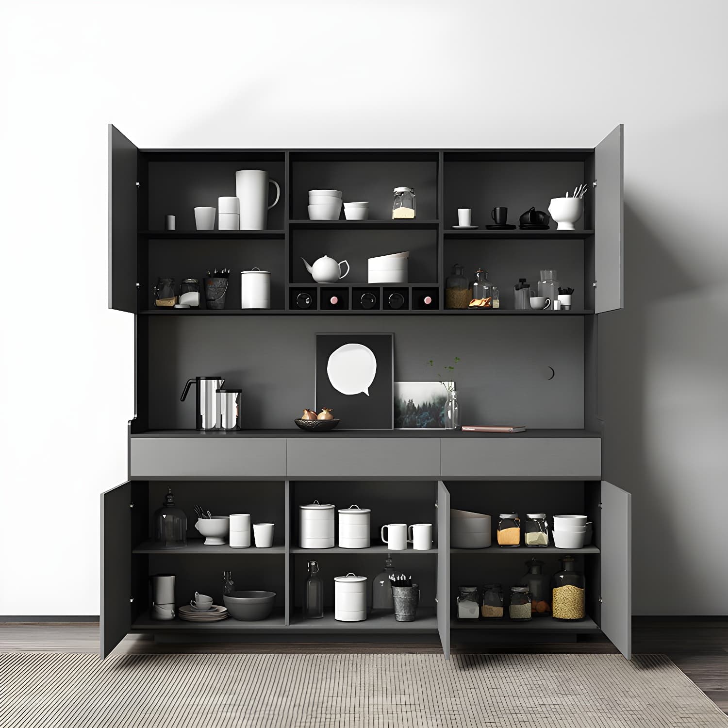 Five Doors Three Drawers Sideboard Glam Buffet Server for Living Room thumbnail 4