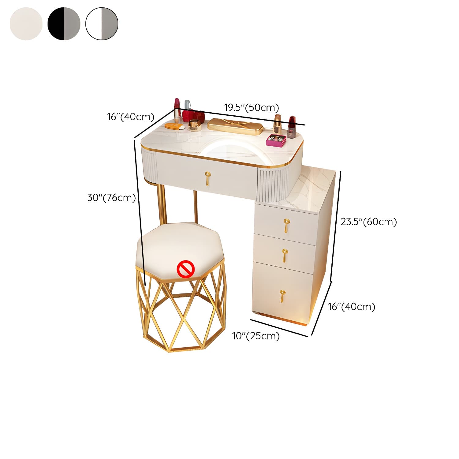 Removable Makeup Counter Bedroom Vanity Dressing Table with Lighted Mirror thumbnail 15