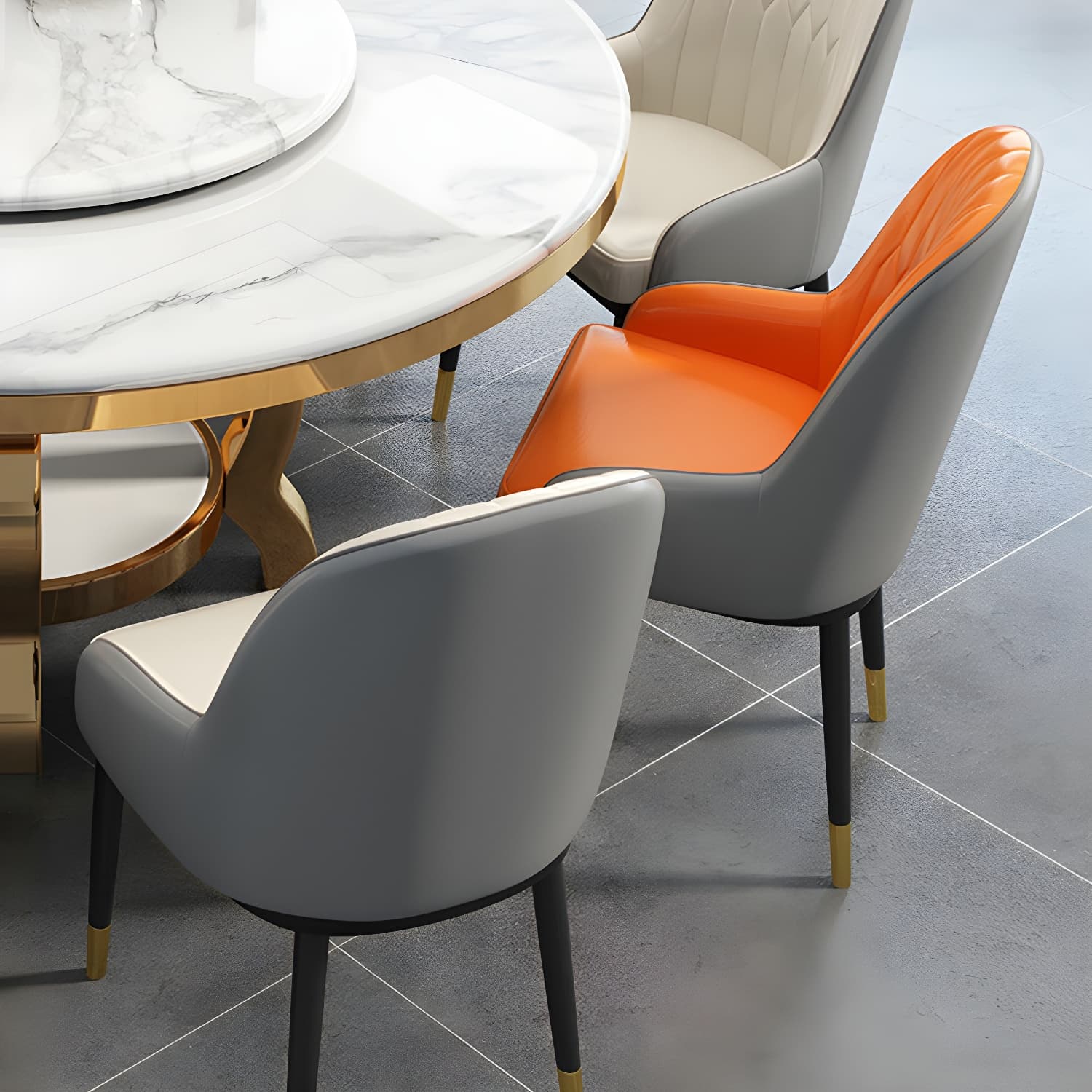Kitchen 1/7/9/11 Pcs Dining Set with Round Dinette Table and Leather Chairs thumbnail 9