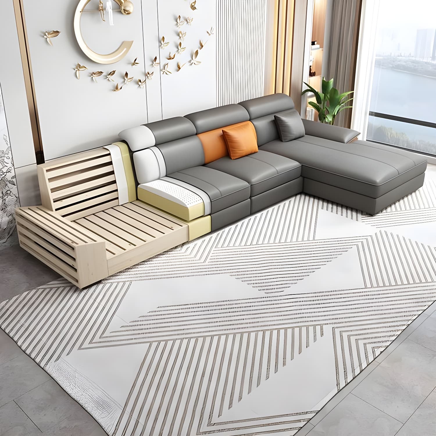 Modernism Pillow Top Arm Sectional with Chaise for Living Room thumbnail 11