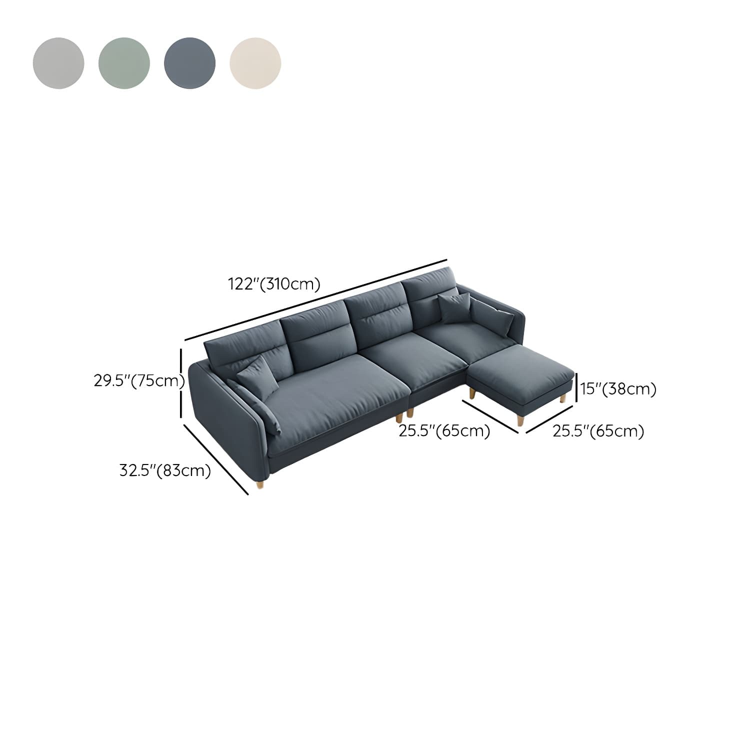 Modern Wood Frame Straight Sectional Sofa Set with Ottoman in Brown, 3 Piece Set thumbnail 24