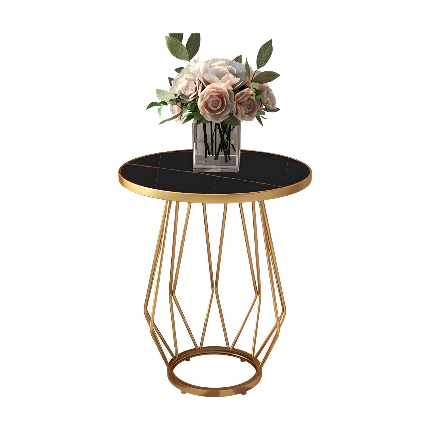 Glam Metal Night Table Stone Top 24'' Tall Open Storage Nightstand with Legs thumbnail 11