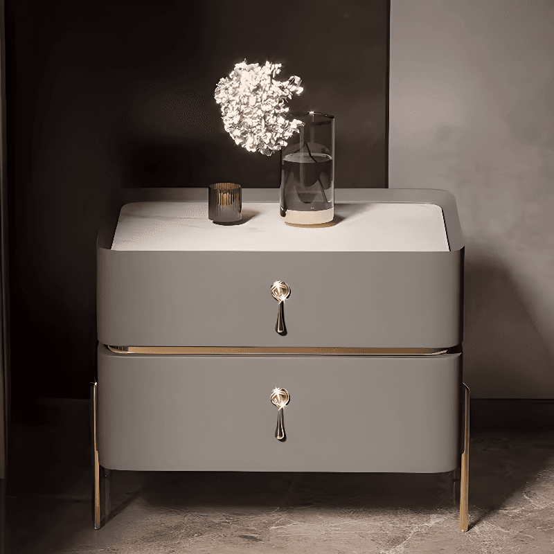 Organic Modern Stone Drawer Storage Nightstand with Leg & 2 Drawers thumbnail 4
