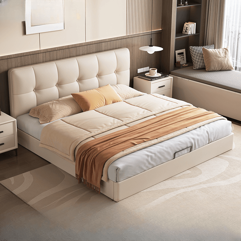 Solid Color Stitch-tufted Panel Bed with Panel Headboard and Sponge Upholstery thumbnail 1