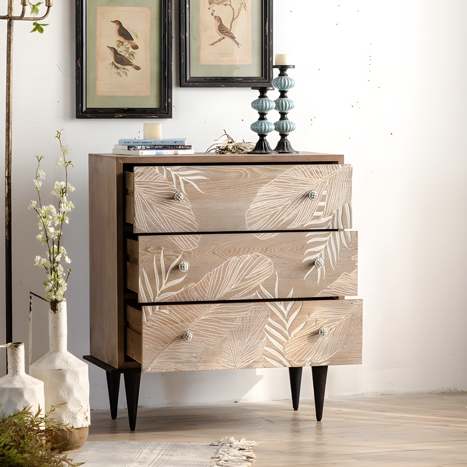 Modern Standard Storage Cabinet Solid Wood Cabinet with Drawer thumbnail 2