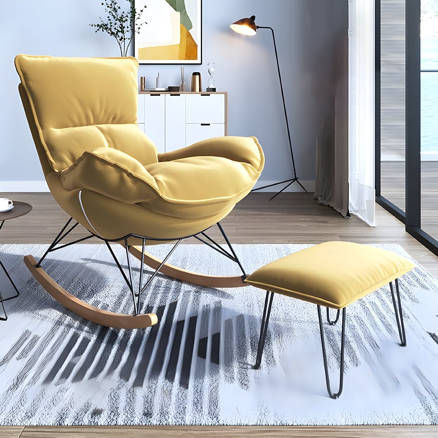 Contemporary Rocking Accent Chair Antique Finish Rocking Chair with Ottoman thumbnail 6
