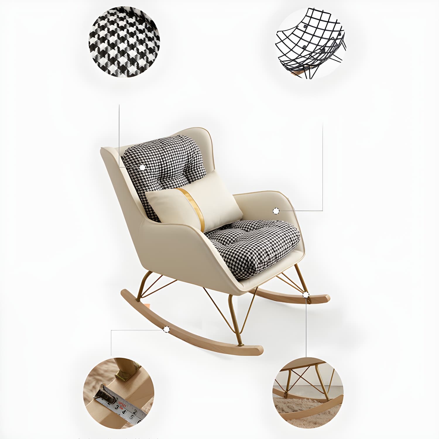 Contemporary Rocking Chair Rubber Wood Frame Wing Chair Back Indoor Rocking Chair thumbnail 11