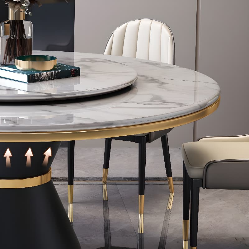 Circular Slate Dining Table Set with Pedestal Base, Upholstered Swivel Chairs, and Upholstered Back thumbnail 7