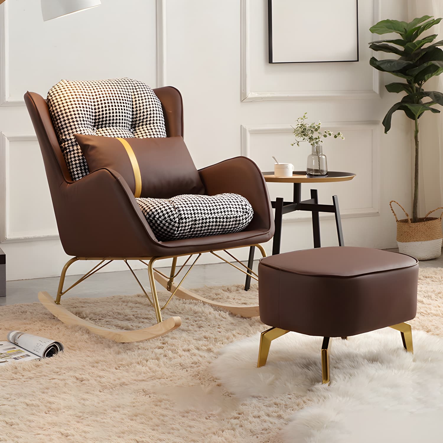 Contemporary Rocking Chair Rubber Wood Frame Wing Chair Back Indoor Rocking Chair thumbnail 9