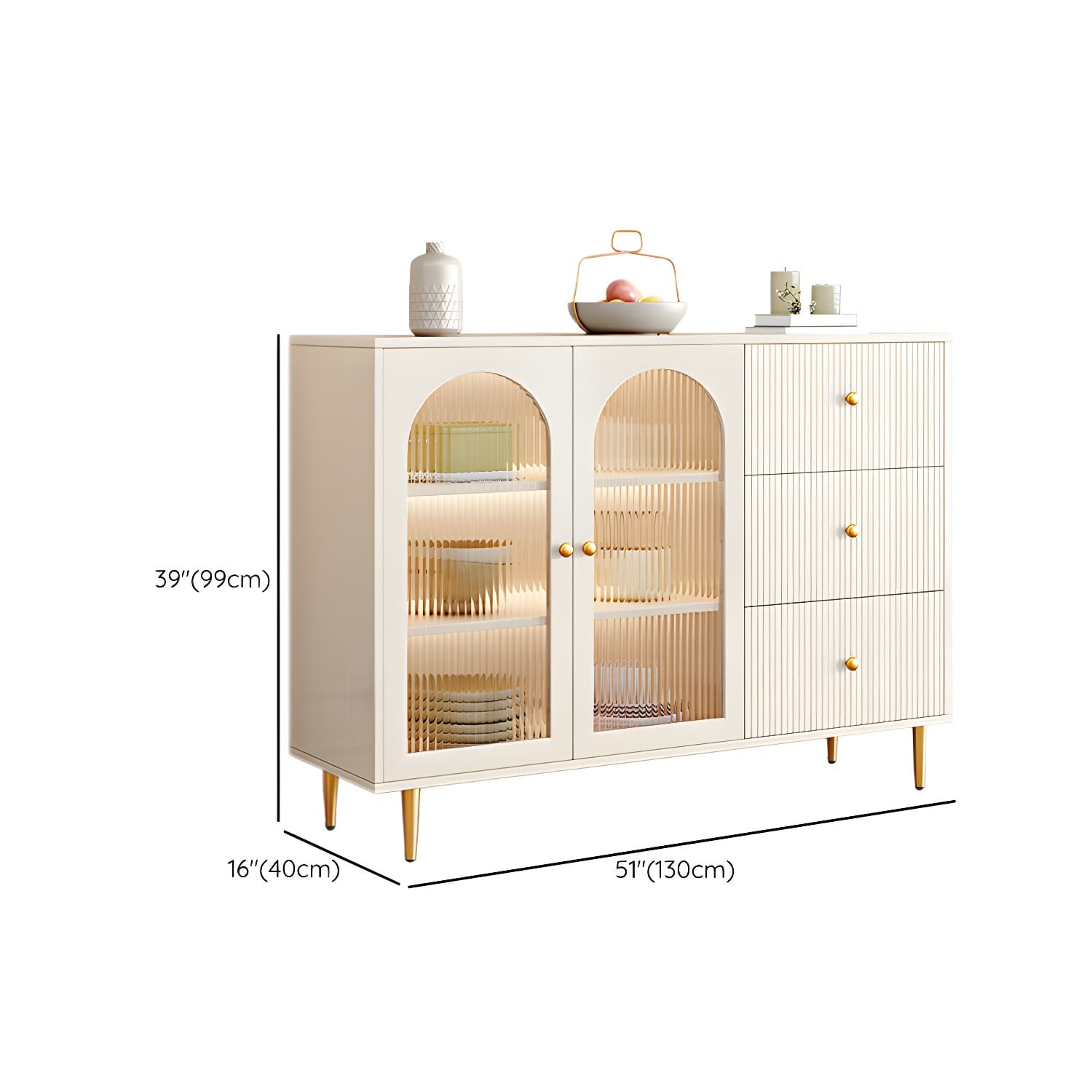 Glam White Wood Sideboard Credenza with Glass Doors and Adjustable Shelves thumbnail 25