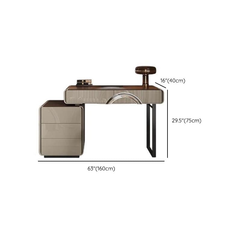 Modish Large/Standard Vanity Set in Gray with 5/8 Drawers, Polymer Frame, Mirror Lights, and Chair thumbnail 9