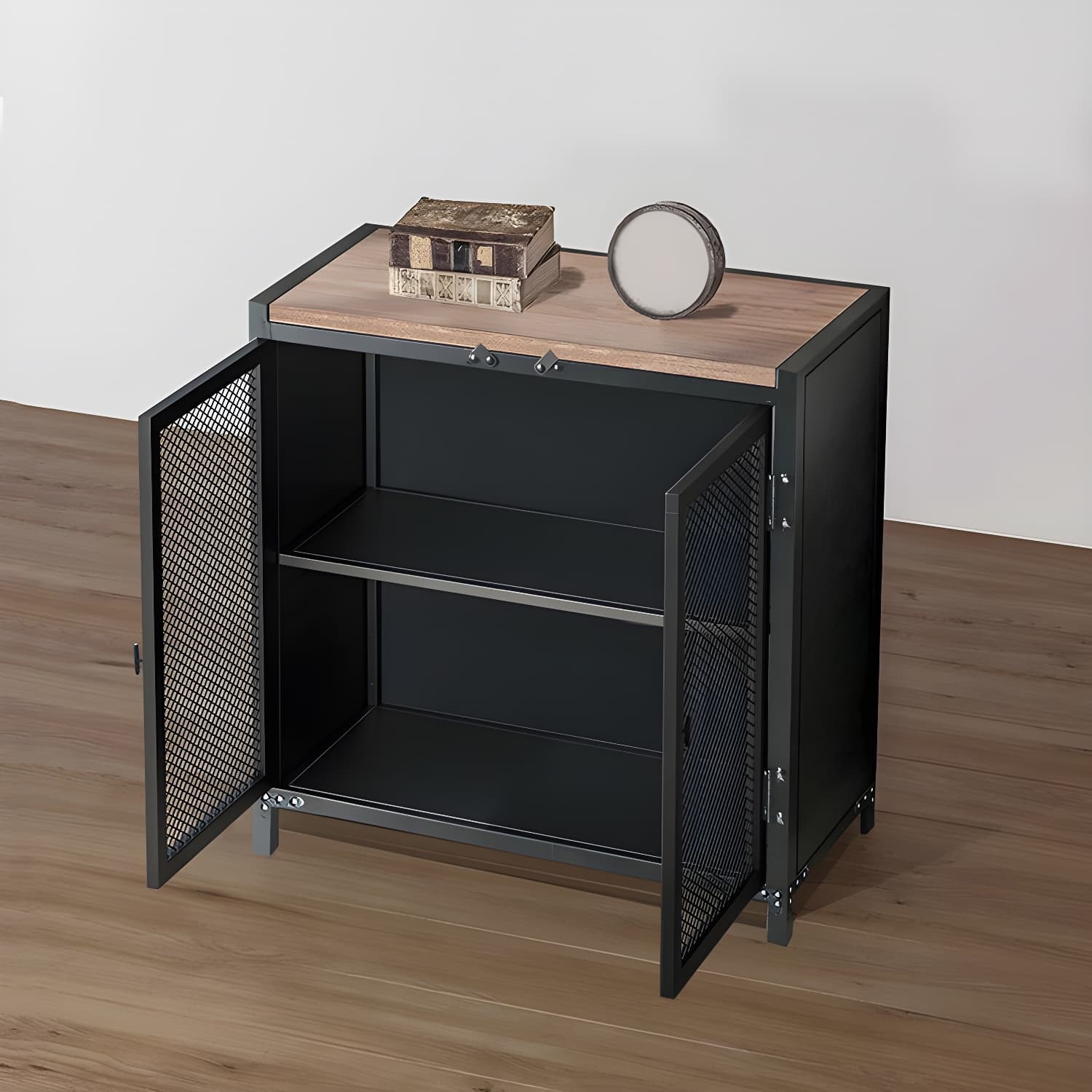 29.5" Tall Metal Accent Cabinet Industrial 2 - Door Chest with Wood Top thumbnail 3