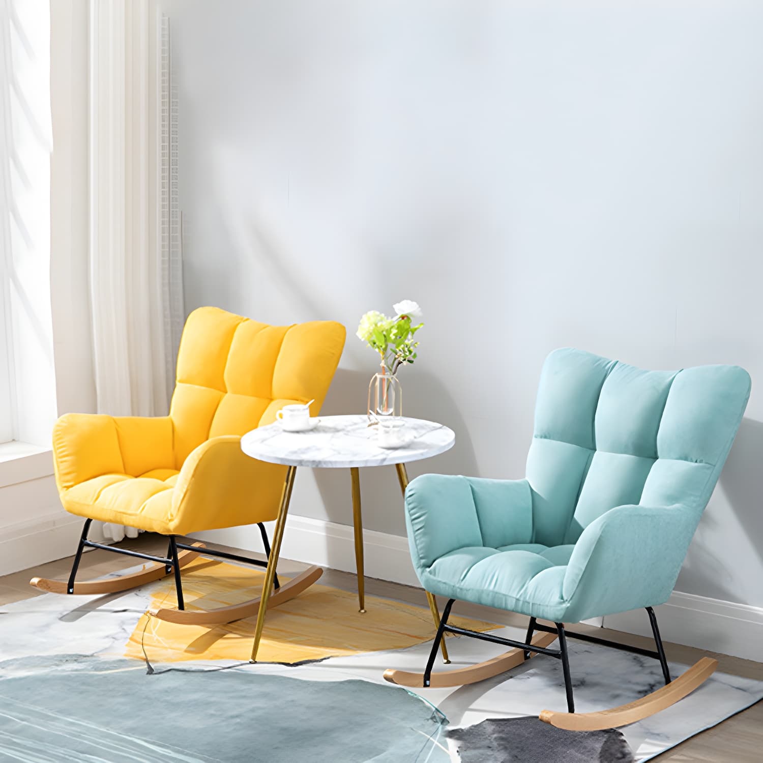 Modern Upholstered Rocking Chair Wingback Rocker Chair for Living Room thumbnail 14