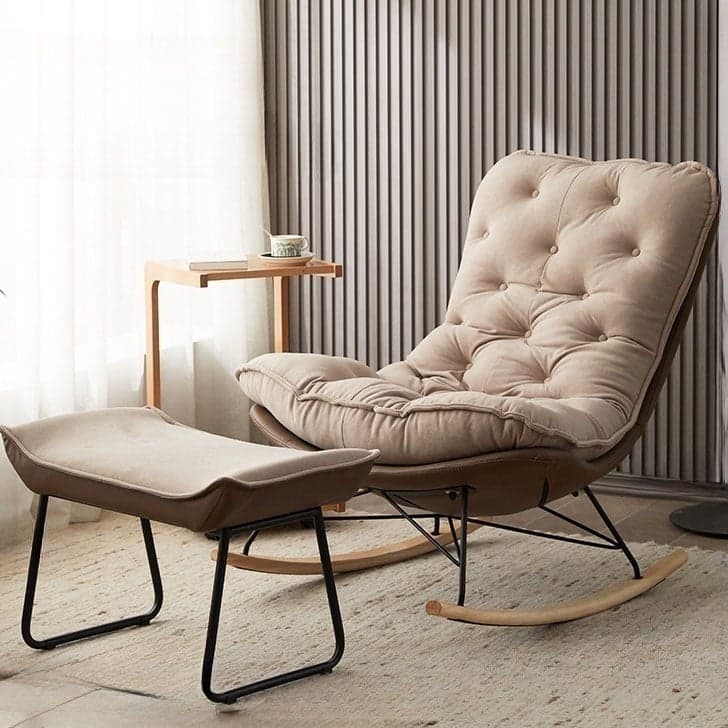 Modish Sand Ash Upholstered Rocking Accent Chair with Spindle Back and Stain Resistant thumbnail 2