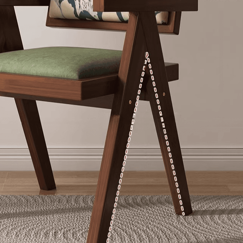 Modish Arm Chair with Ventilated Back, Padded Upholstery, Arms, and Natural Wood Legs thumbnail 9