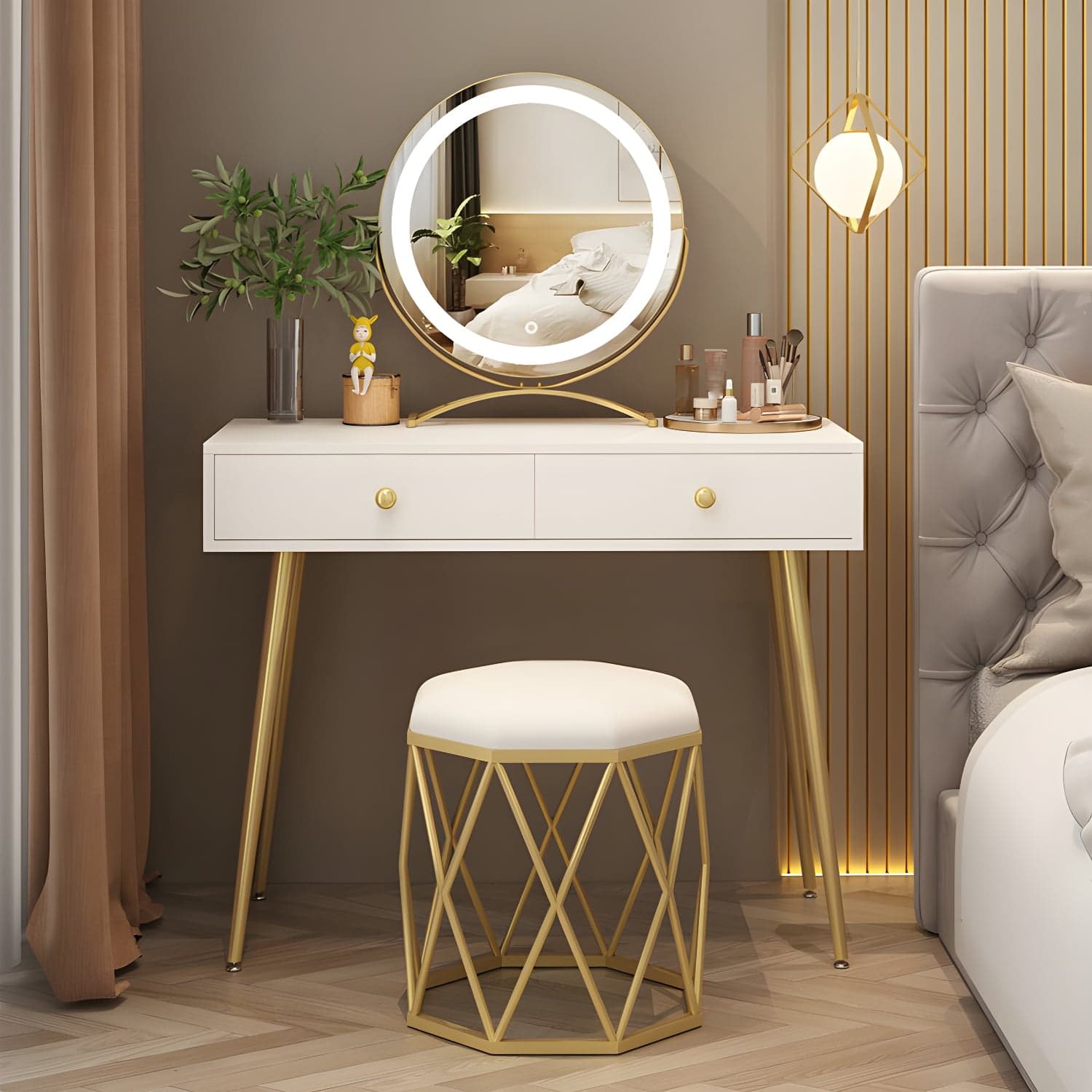 2-Drawer Vanity Tables Bedroom Makeup Vanity Desk Table with Drawer thumbnail 2