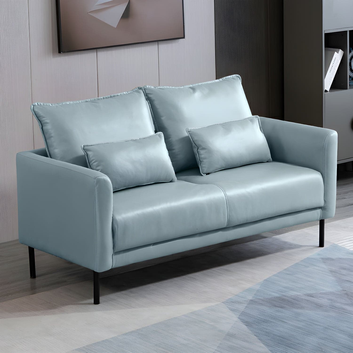 Scandinavian Faux Leather Seats 2 Loveseat with Tuxedo Arm and Stain Resistant Feature thumbnail 10