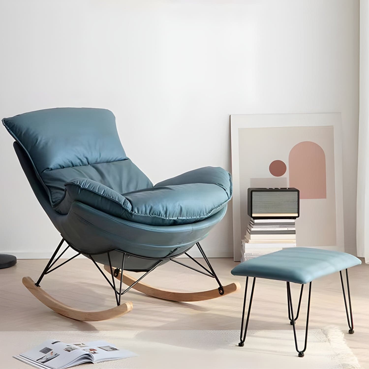 Modern Single Lazy Rocking Chair Indoor Sofa Rocking Chair with Cushion thumbnail 3
