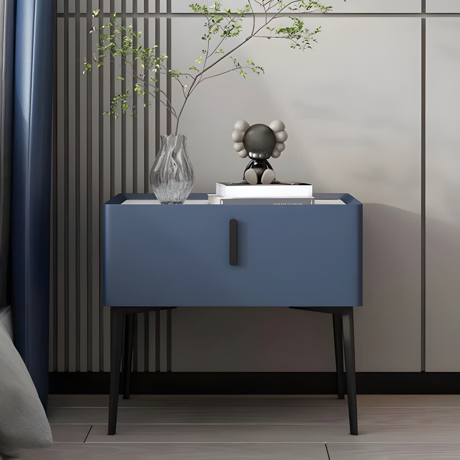 Contemporary 1 Drawer Accent Table Nightstand Antique Finish Bed Nightstand thumbnail 2