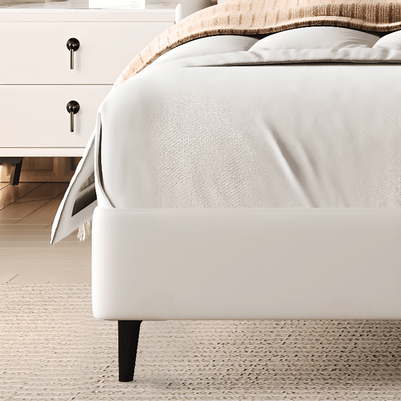 Solid Color Timber Frame Cabinet Bed/Platform Bed with Genuine Leather Headboard for Bedroom thumbnail 3
