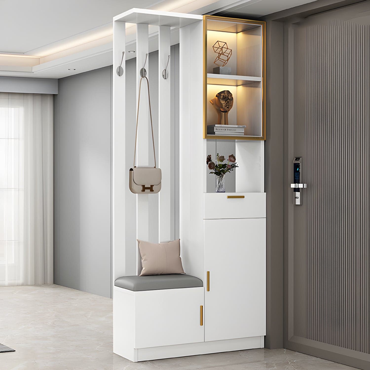 Contemporary Style Wooden 3-door Accent Cabinet with Drawer and Shelf thumbnail 2