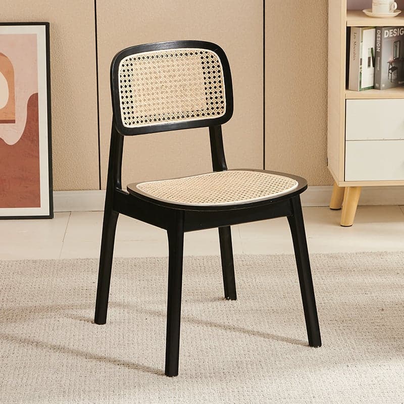 Leatherette/Wood/Rattan Entwined Balanced Armless Chair with Uncovered Back and Timber Legs in Sepia/Ink/Wood Color in a Scandinavian Style thumbnail 1