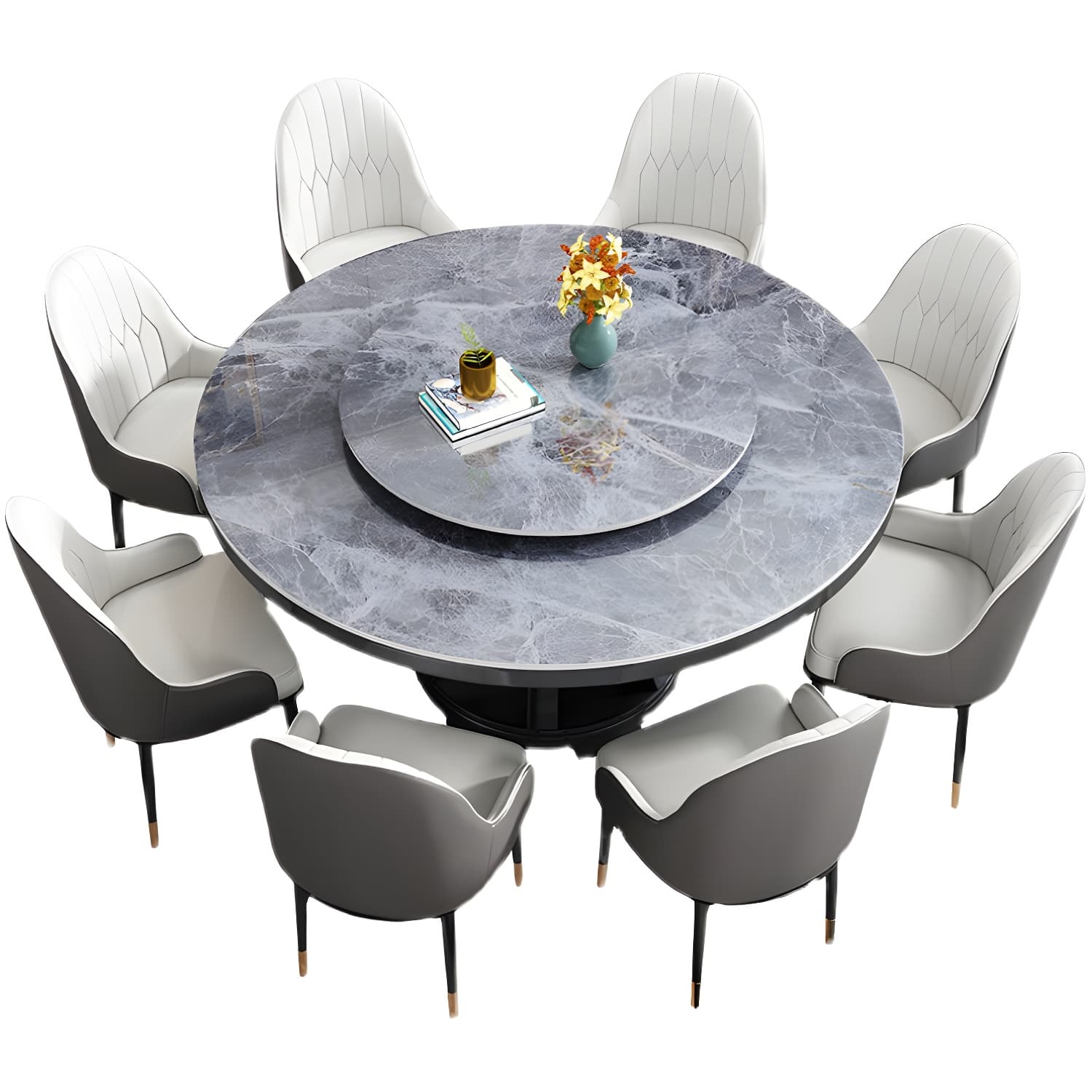 Round Stone Turntable Table Minimalist Furniture with Pedestal Base thumbnail 12