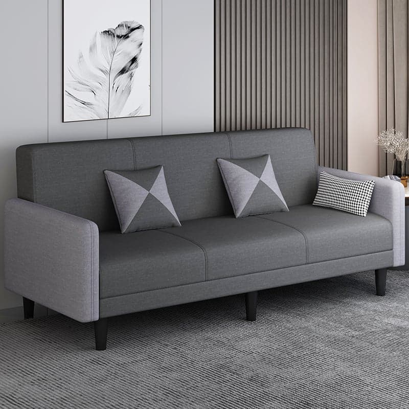 Convertible Sofa in Gray/Cerulean/Off-White with Armrest and 3 Pillows thumbnail 13