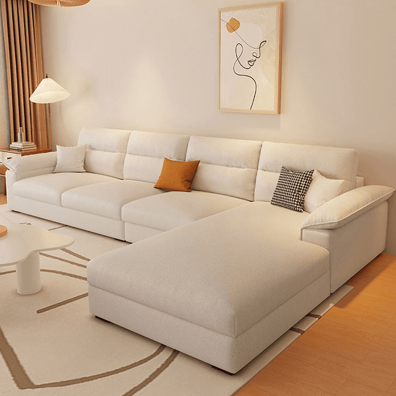 Straight Tear Resistant Sofa with Cushion Back in Ivory, Seats 4/3 Person, Horizontal Orientation, and Recessed Arm thumbnail 1
