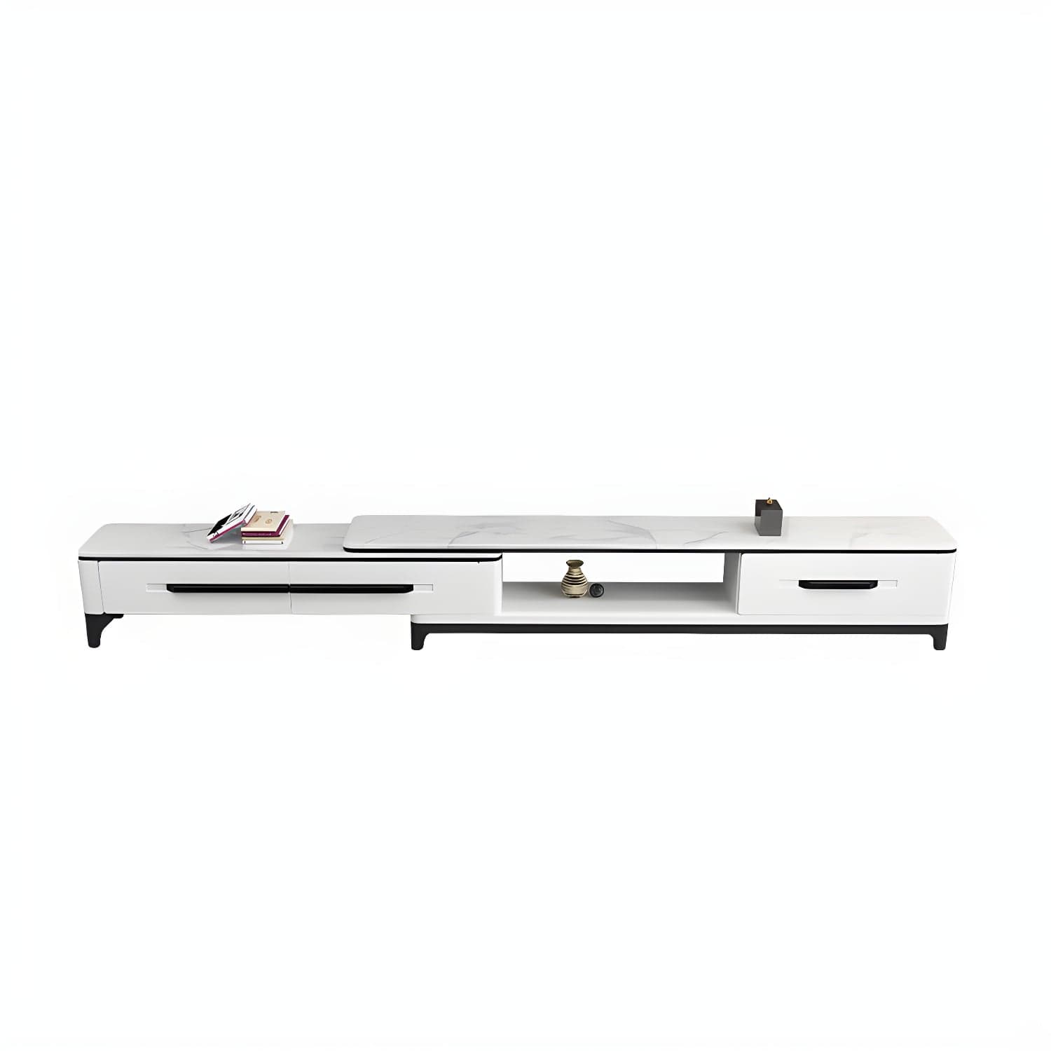 2 Drawers TV Console Modern Stone Media Console with Splayed Wooden Legs thumbnail 3