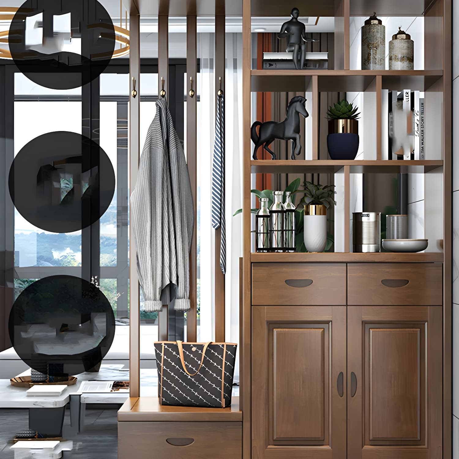 Solid Wood Modern Accent Cabinet with Doors and Drawers for Living Room thumbnail 13