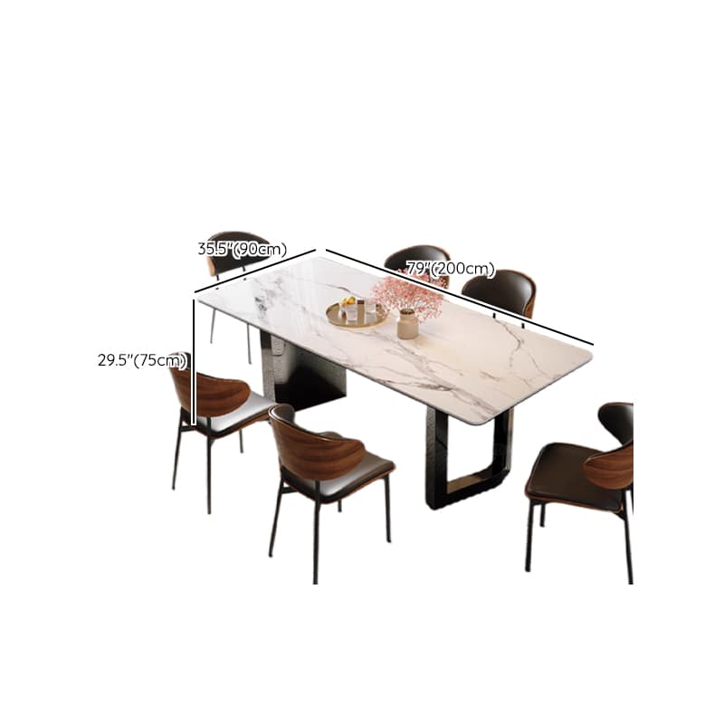 Dining Table Set with Slate Stone Top, Two-sided Pedestal, Padded Chair, Back, for 6 People/4 People in White thumbnail 21