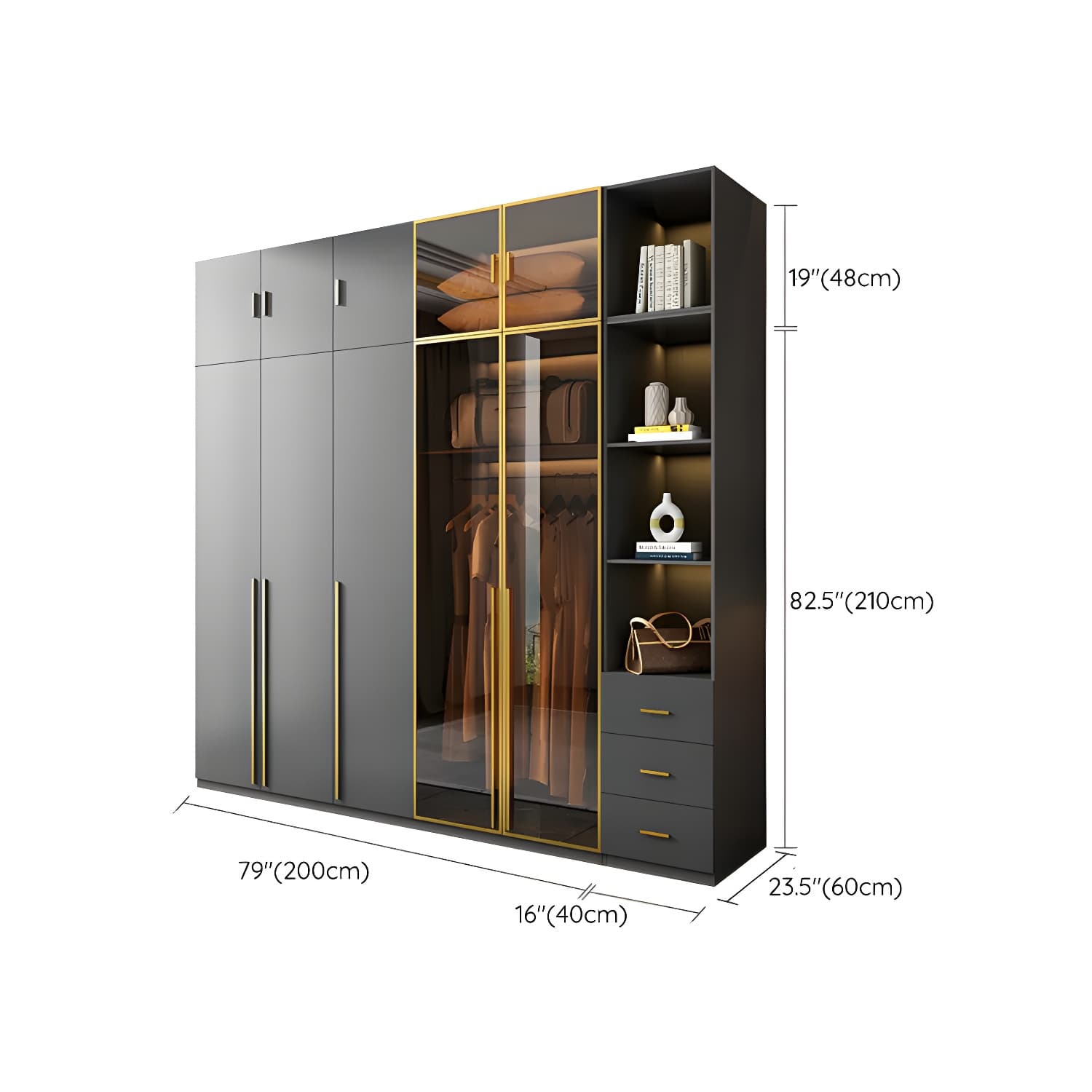 Modern Black Wood Wardrobe Armoire with Soft-Close Drawers & Clothing Rod thumbnail 36