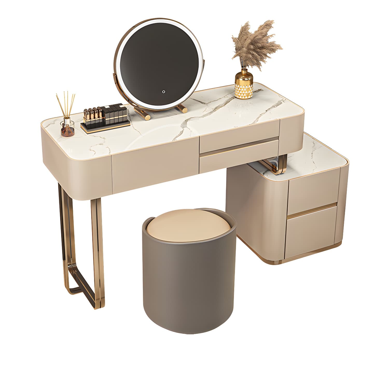 Luxurious Wood and Metal Make-up Vanity 5 Drawers & Lighted Mirror Dressing Table thumbnail 11