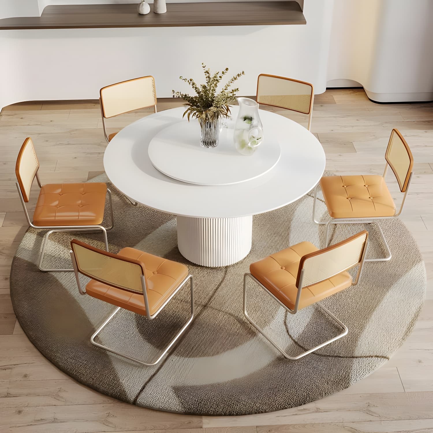 Modern 1/4/5/7 Pieces Dining Set Round Stone Dining Table for Kitchen thumbnail 2