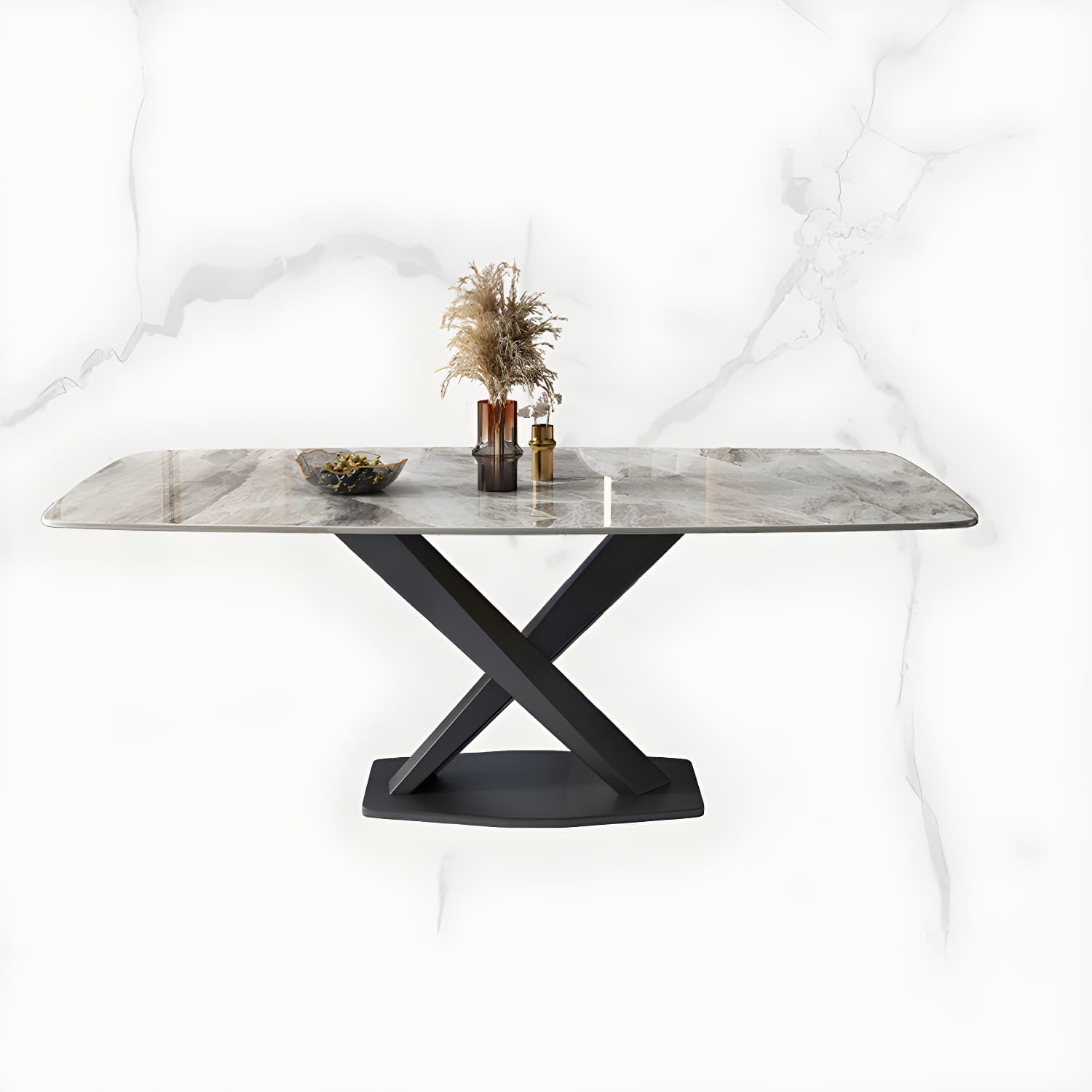 Modern 5/7-Piece Dining Set with Upholstered Chairs in Beige and Slate Table Top thumbnail 4