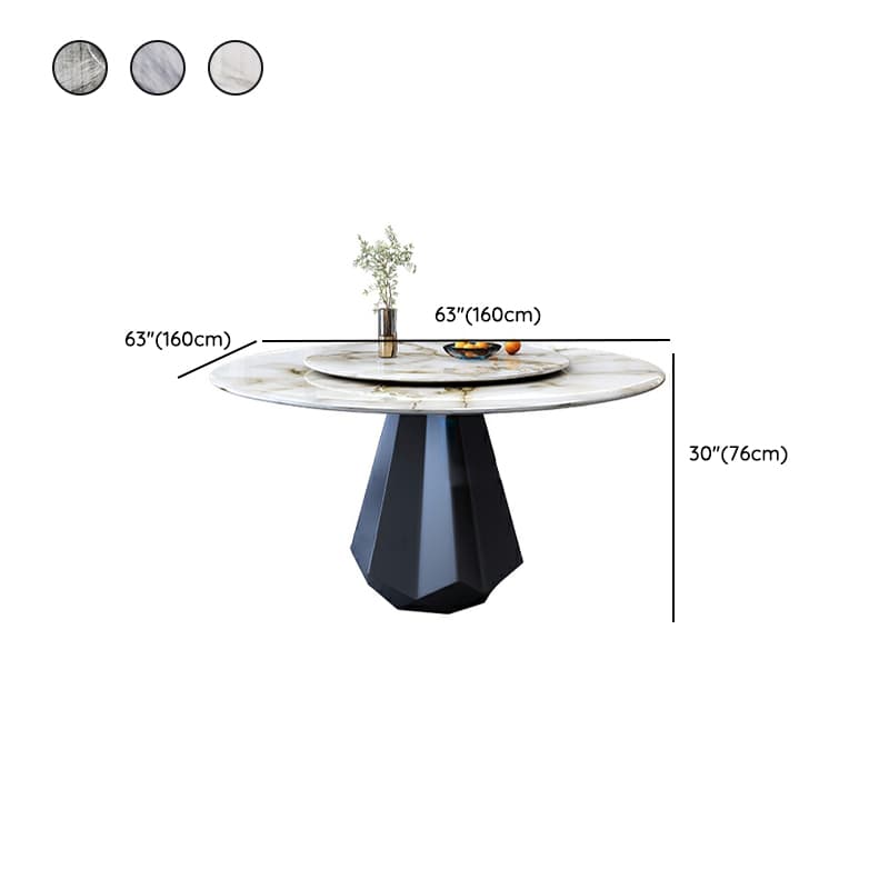 Modern Round Marble Dining Table Set with Black Metal Base in Beige thumbnail 15