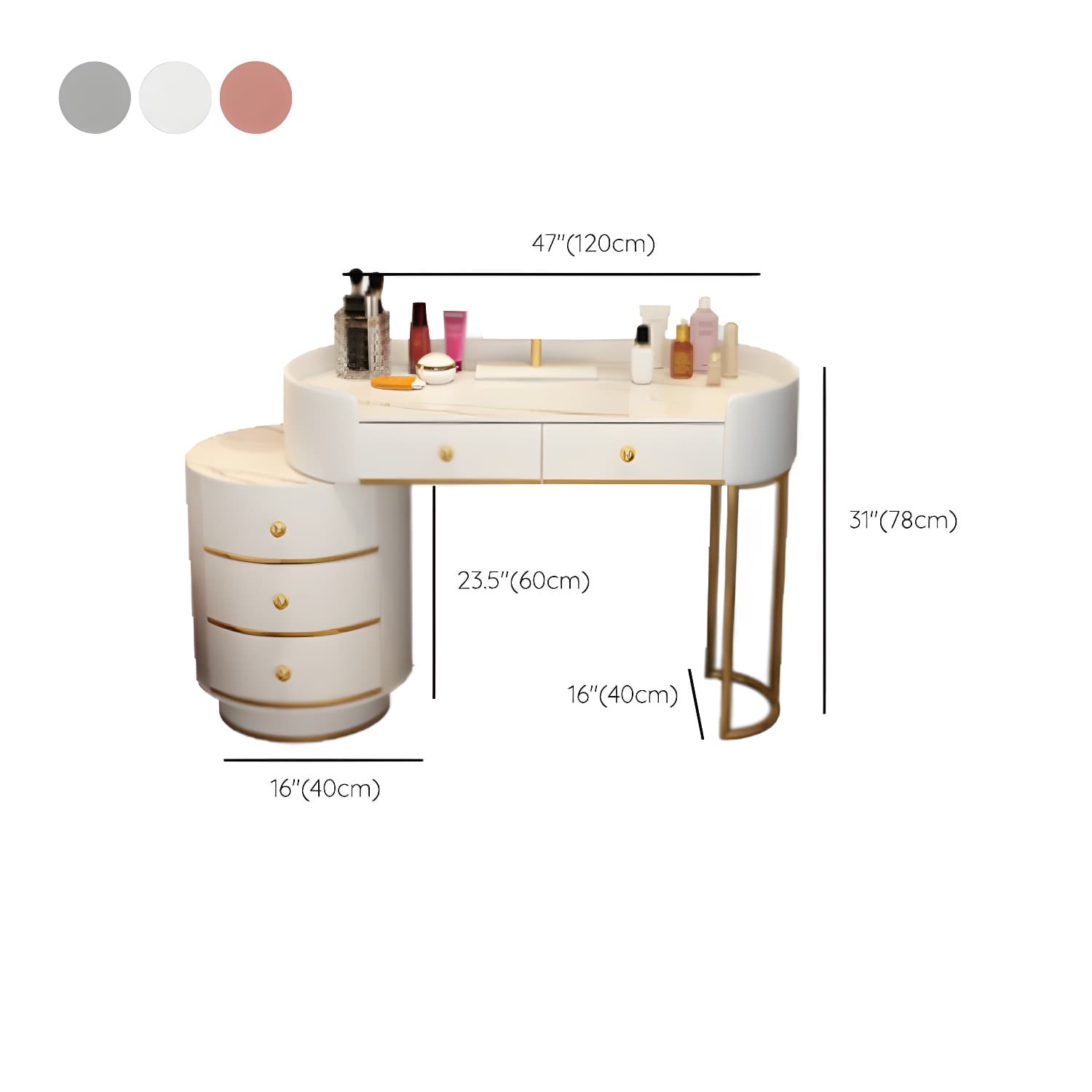 Modern Bedroom Metallic Lighted Mirror With Drawer Makeup Vanity Set thumbnail 20