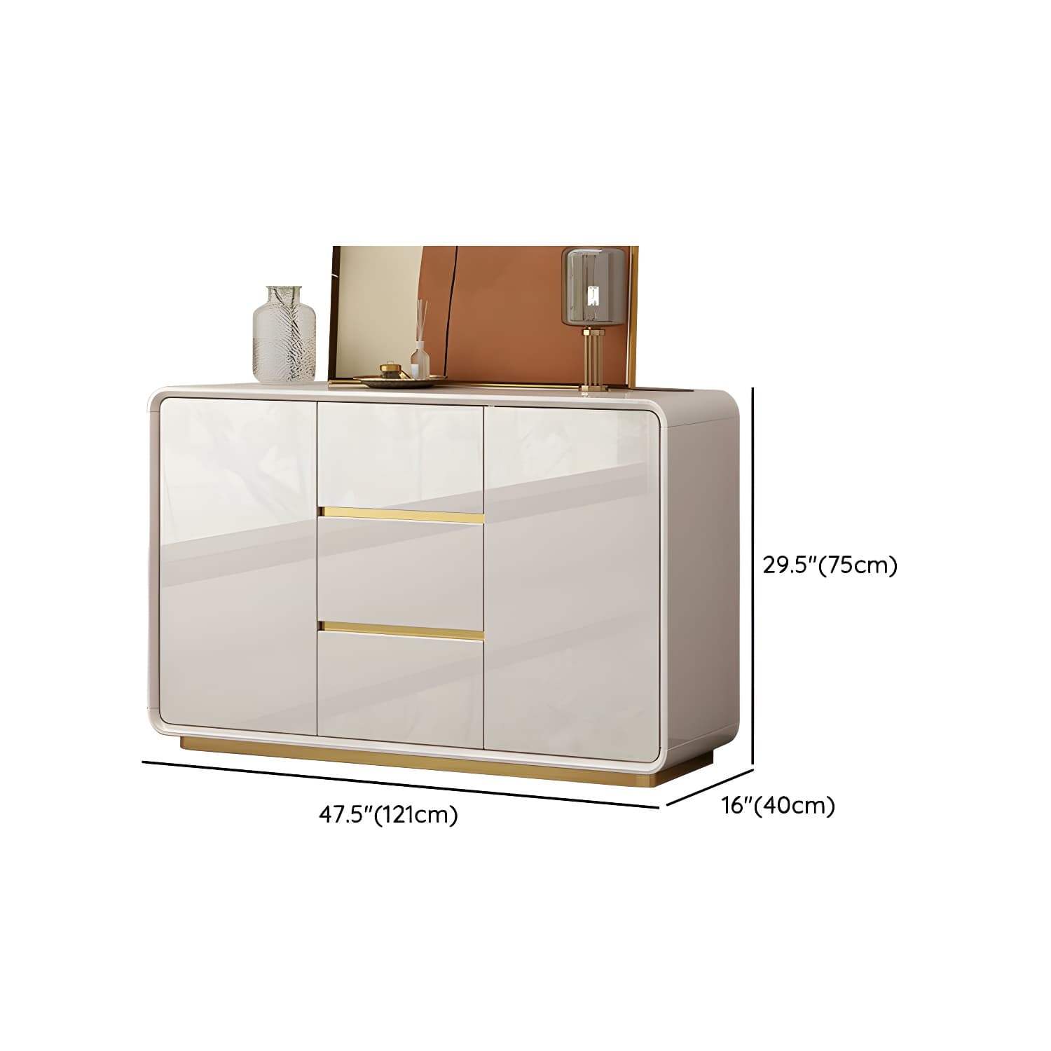 White Glam Sideboard Credenza with Adjustable Shelving and 3 Drawers thumbnail 14