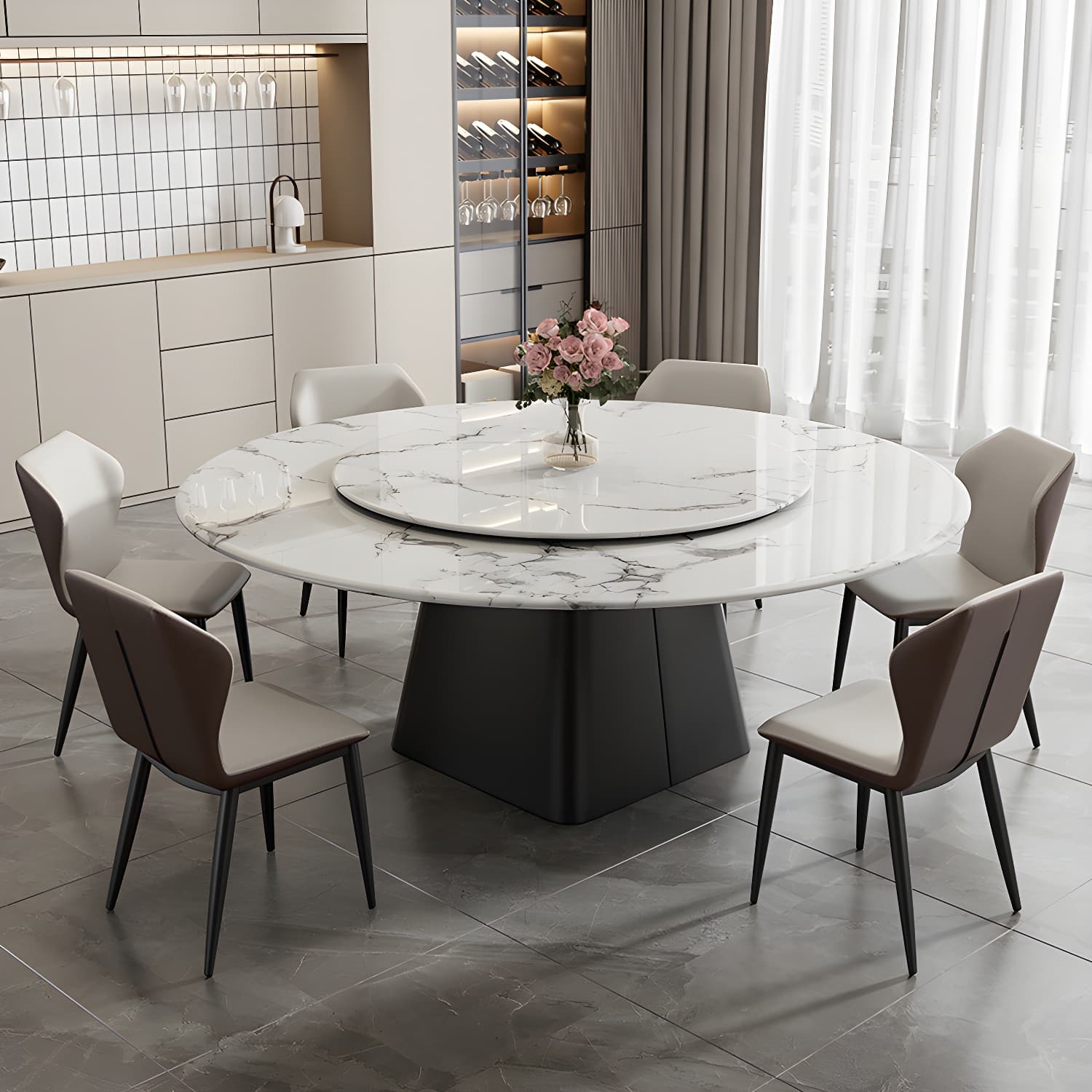 Modern 1/6/7/13 Pieces Furniture Round Stone Dining Set in White thumbnail 1
