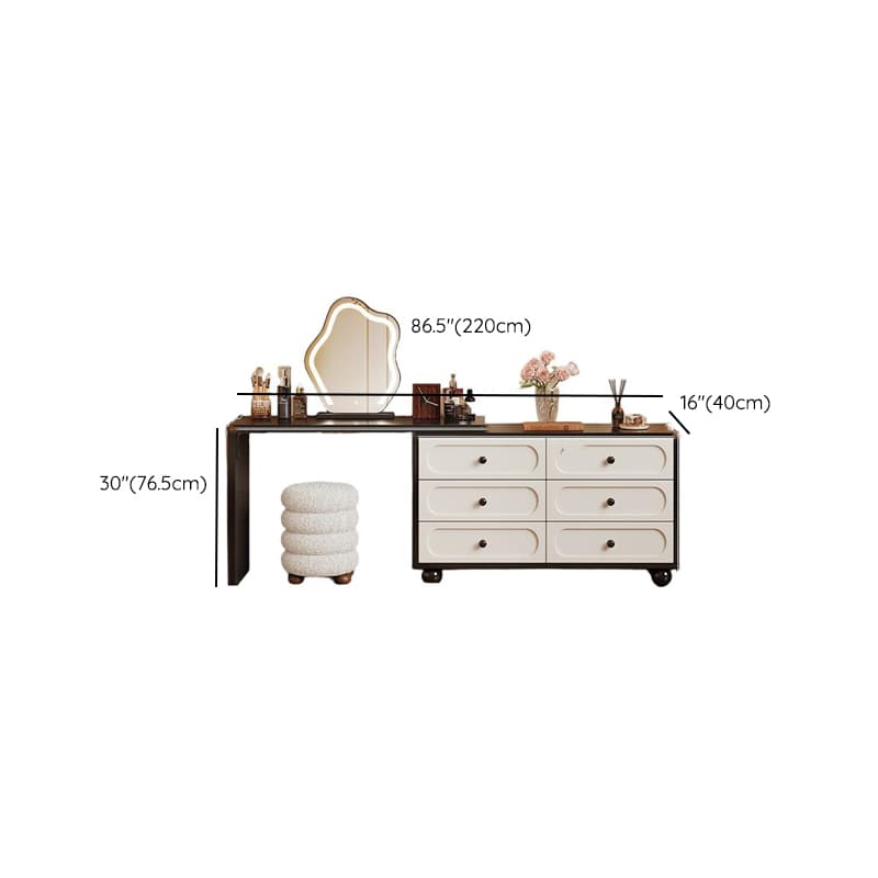 Modish Large/Standard Vanity Set with Natural Wood Table Top, White Seating, 3 Drawers, Light Up Mirror, and Chair thumbnail 14