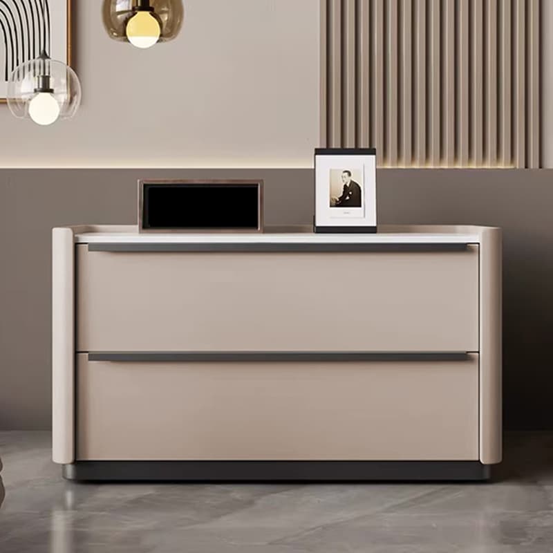 Modern Faux Leather Drawer Storage Nightstand in Stone Finish thumbnail 4