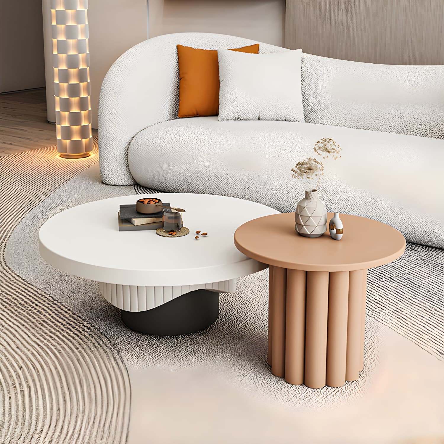 Pedestal Round Coffee Table Set Modern Minimalist Cocktail Table thumbnail 4